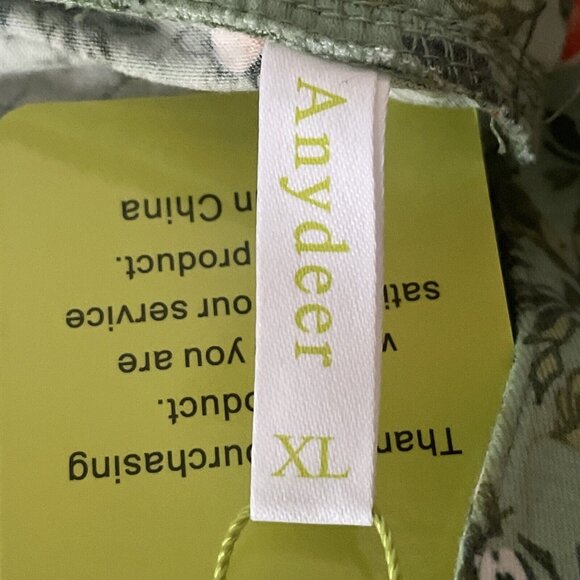 Anydeer Womens Casual Daisy Print Tunic Top Pleated Sz XL Green NWT V Neck - Picture 12 of 12